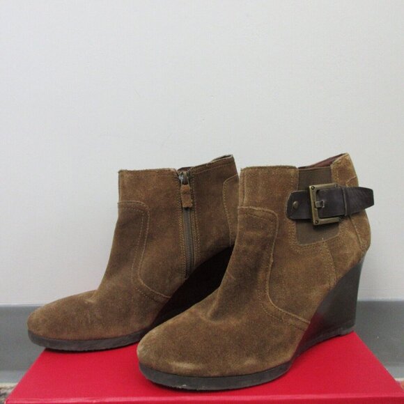 Franco Sarto Warrick Women Wedge Ankle Boots Booties 7 Brown Suede Western 702 - Picture 1 of 11
